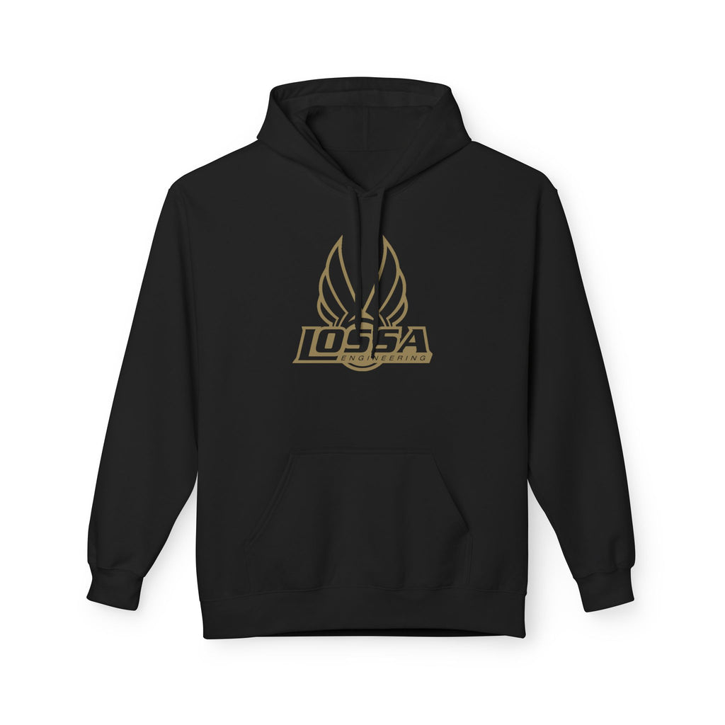 Black hoodie with gold Lossa engineering logo