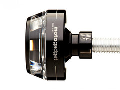 Motogadget mo.Blaze Disc LED bar end blinker for handlebars, showing clear lens and black body with brand name.